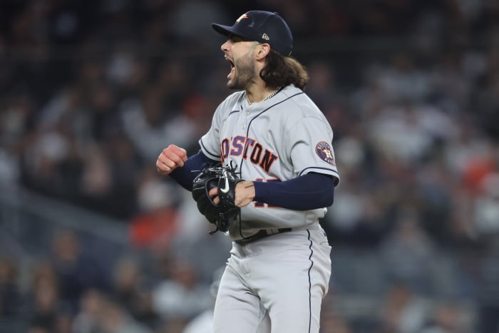 McCullers celebrates after a strikeout during Game 4 of the ALCS.